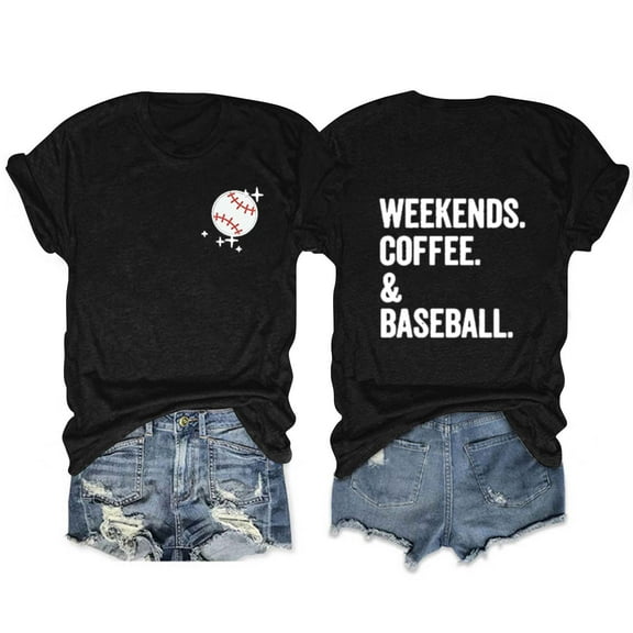 Black Women's Short Sleeve T-shirt, Casual Fashion Women'S T Shirt Weekends Coffee European And American Letter Print Short Sleeve,Women's Short sleeve T-shirt L