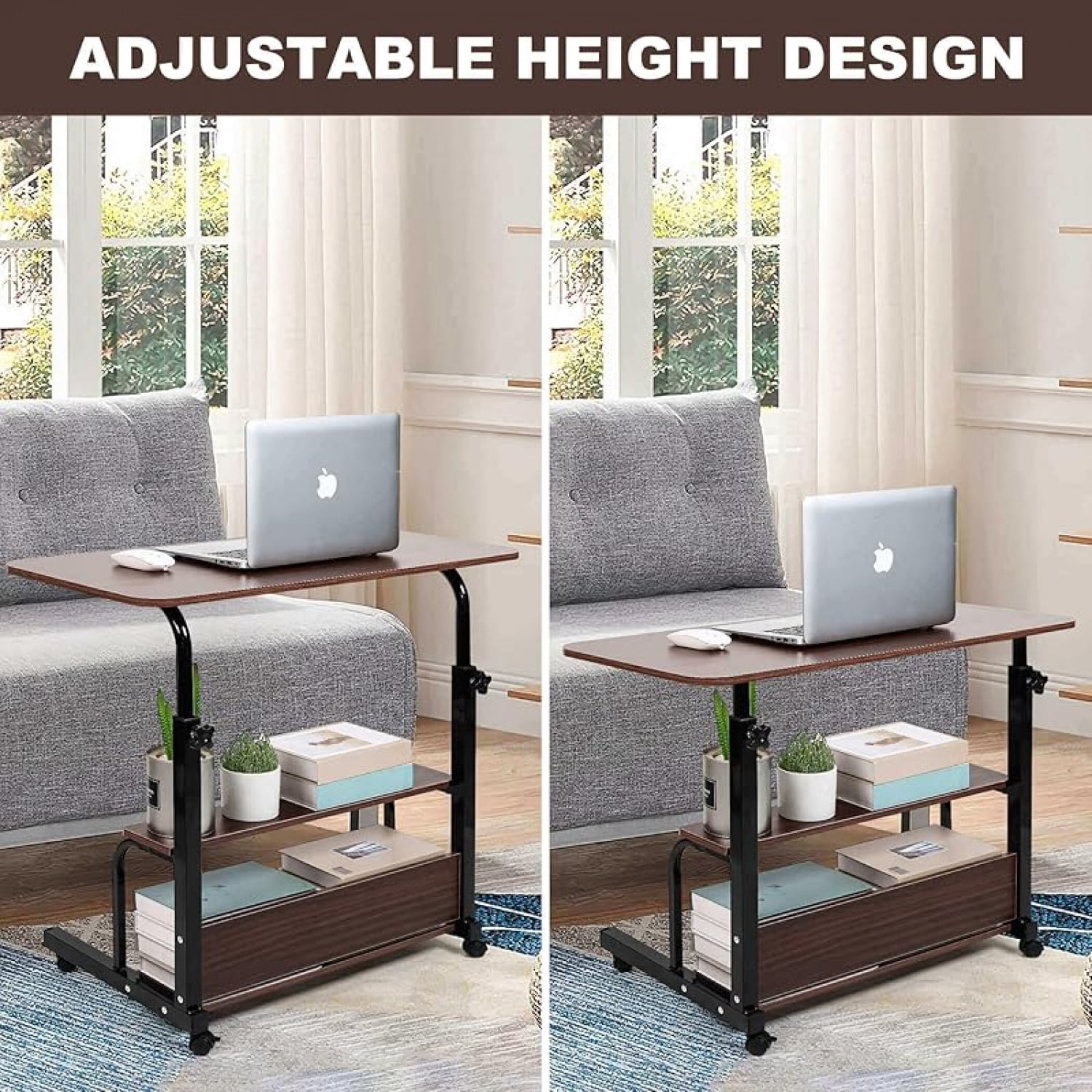 Adjustable Height Mobile Computer Desk for Small Space Rolling Writing with Wheels Corner Home Office Study Portable Bedrooms Work Desk Standing Desk