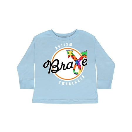 

Inktastic Autism Awareness Brave with Puzzle Piece Ribbon Gift Toddler Boy or Toddler Girl Long Sleeve T-Shirt