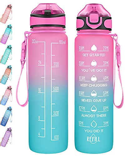 Details about   32 oz Motivational Water Bottle with Time Marker & Straw BPA Free & Leakproof 