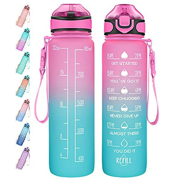 Water Bottle 32oz with Straw, Motivational Water Mug with Time Marker &  Buckle Strap,Leak-Proof Tritan BPA-Free, Ensure You Drink Enough Water for  