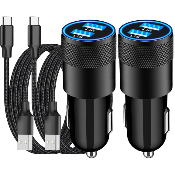 mistyhony Compatible with iPhone 17 Car Charger Fast Charging,Braveridge 2Pack 4.8A USB Power Cigarette Lighter Type-C Braided Cord for iPhone 17 Air/17 Pro/16/15/Galaxy/S25
