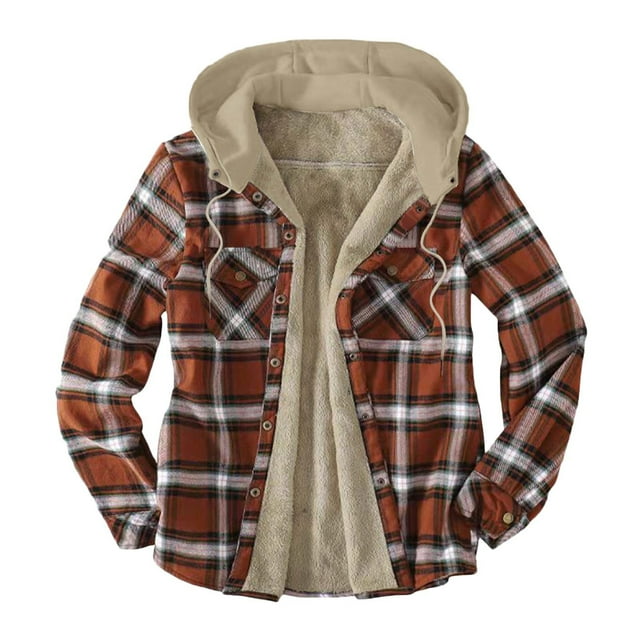 Mefallenssiah Winter Jacket for Men Men Lattice Non-Positioning Printing Long Sleeve Single-Breasted Cardigan Buttoned Keep Warm Hooded Jacket Coat