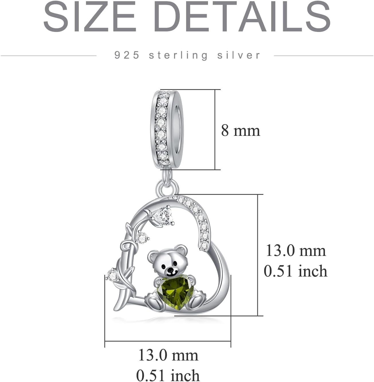 Teddy Bear Charms for Bracelets for Women 925 Sterling Silver 12 Month Birthstone Bear Bead Charms Christmas Birthday Jewelry Gifts for Mom Daughter Wife