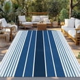 thumbnail image 2 of Navy Blue Ombre Stripe Outdoor Rug 5x7 Ft - Reversible Patio Rug Outdoor Camping Rugs, Farmhouse Striped Gradient Washable Indoor Outdoor Area Rugs, Non-Slip Outdoor Carpet Runner for Deck/Porch, 2 of 8