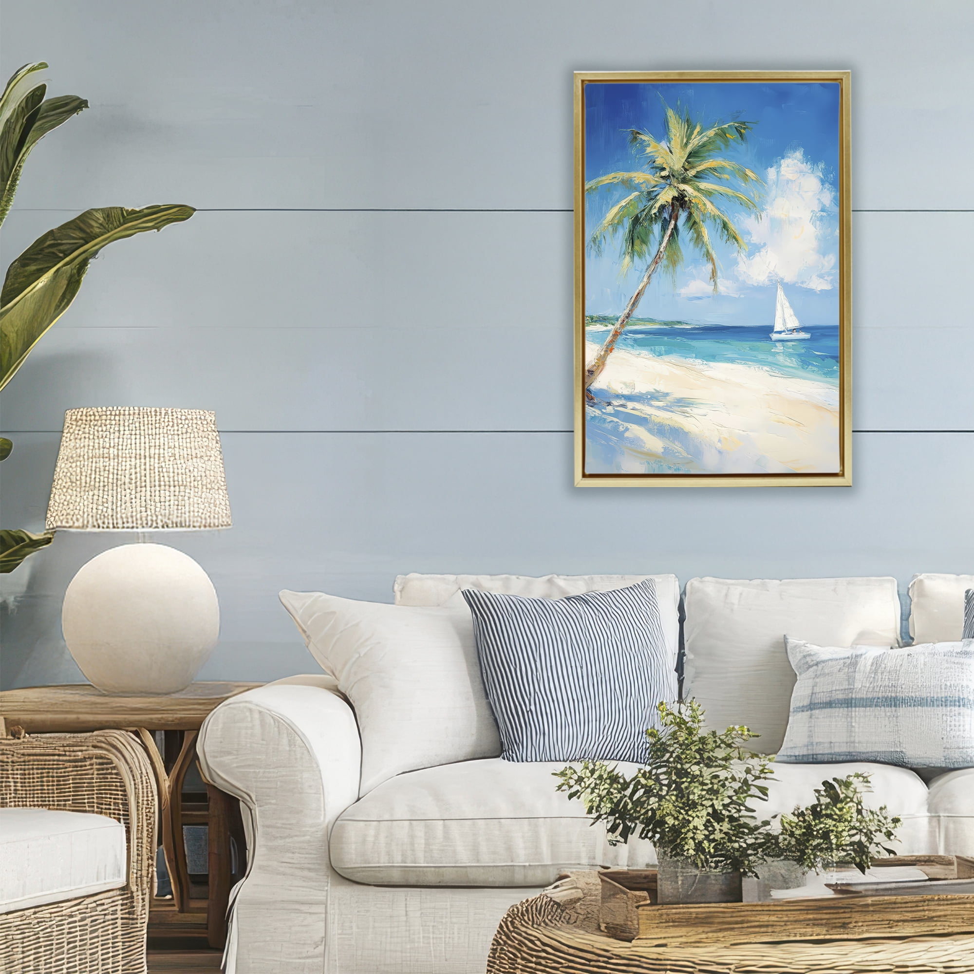 Stupell Industries White Clouds & Sails Gold Framed Floater Canvas Wall Art, design by Petal Prints Design