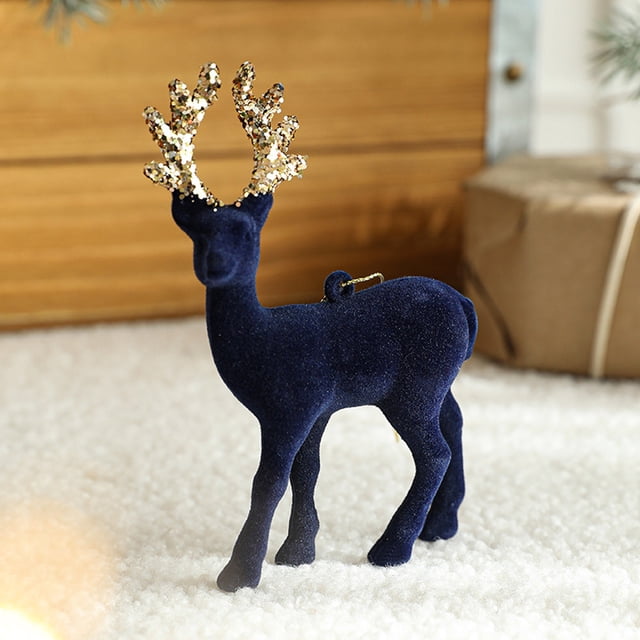 Xihbxyly Adorno Navideño de Ciervo, Reno con Purpurina, Figura Colgante En Miniatura, Decoración para Fiestas, Accesorio de Fotografía, Decoración Del Hogar, Beige, Blanco, Rojo y Azul, 13 X 8,5 X 2