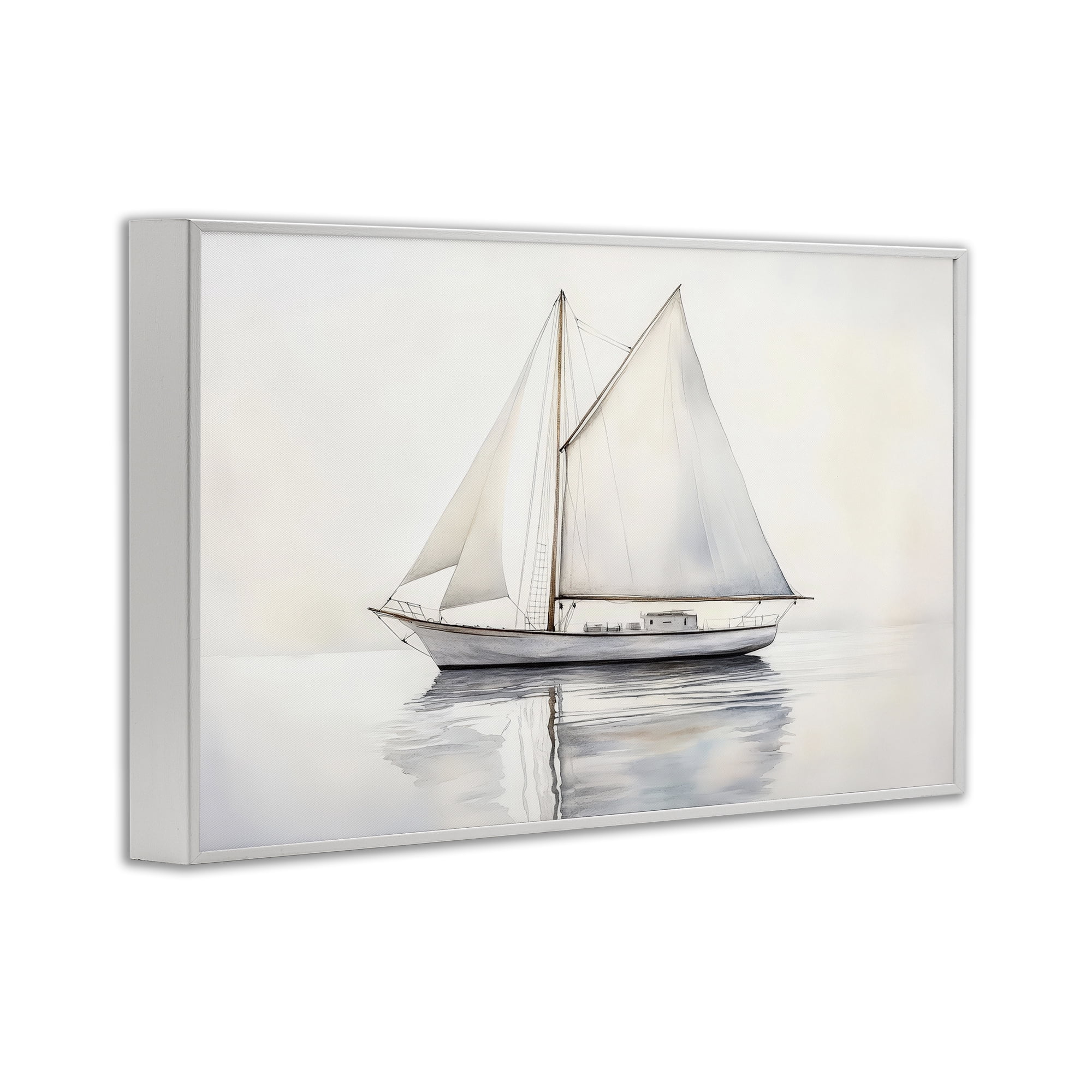 Stupell Industries Neutral Sailboat Reflection White Framed Giclee Art, design by Petal Prints Design