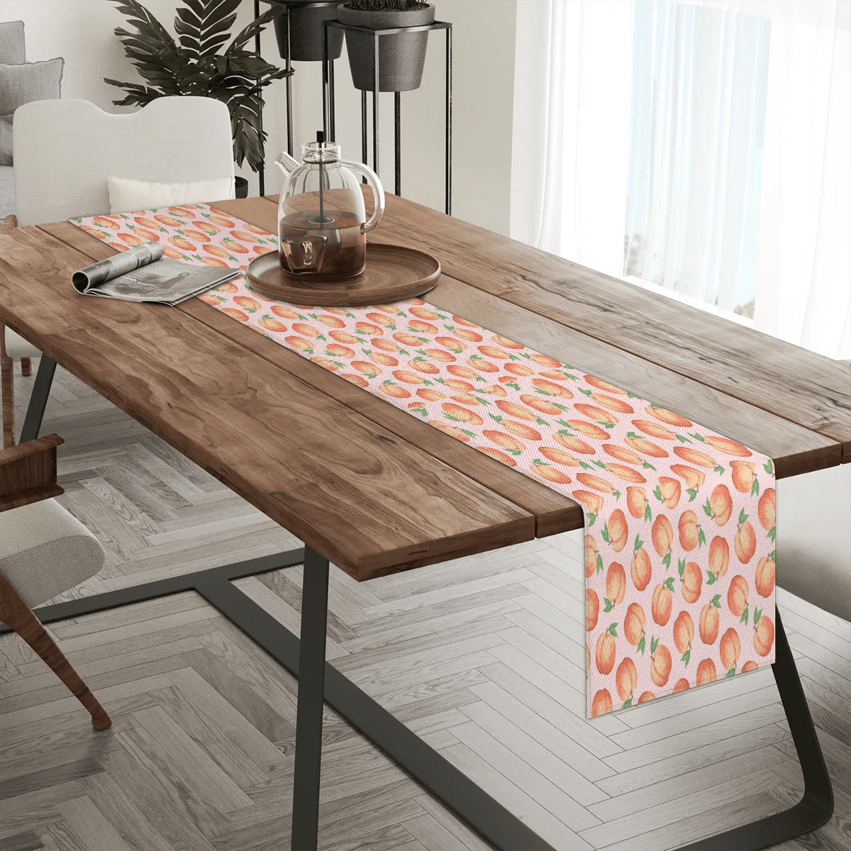 Qzaxky Table Runner Boho Table Runner Peach Bohemian Boho Outdoor Table Runner Decoration for Indoor Outdoor Home Dinner Party Wedding Decor 13 x 60 Inch
