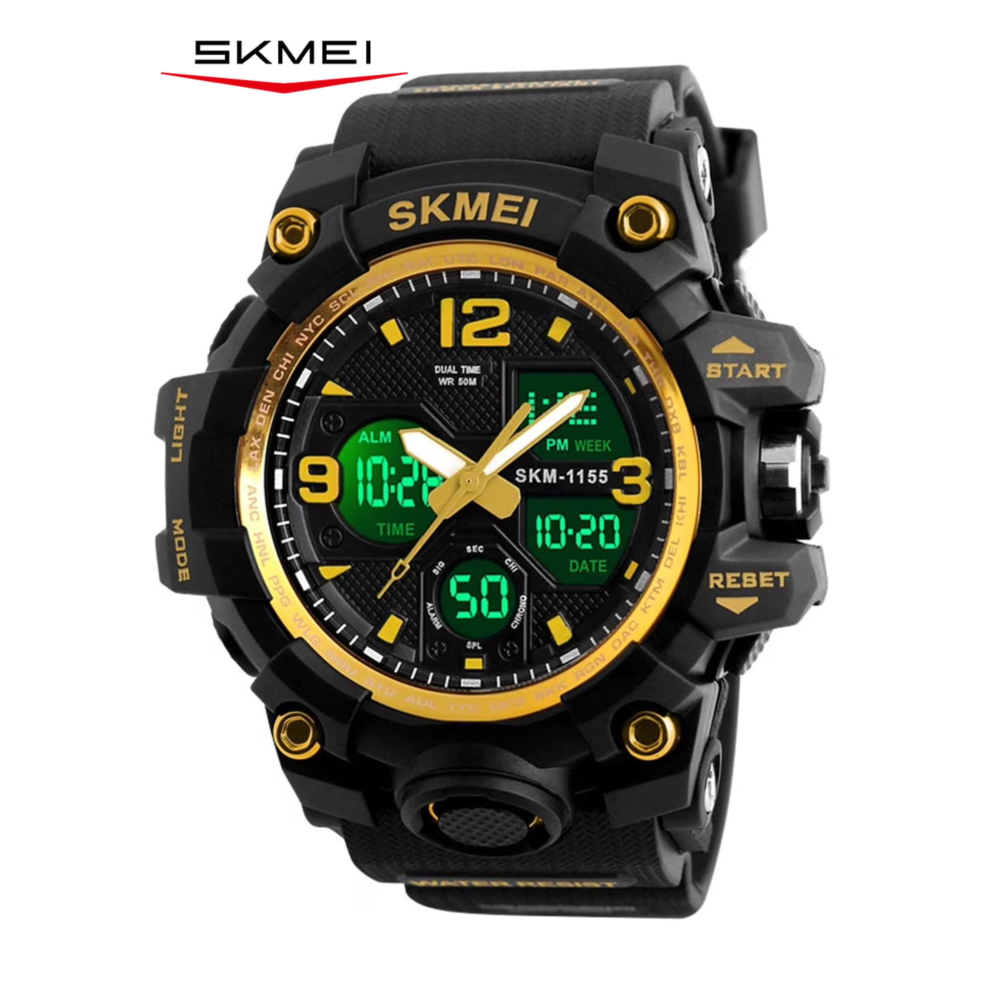 SKMEI Men's Digital Sports Watch, Large Face Military Waterproof Watches for Men with Stopwatch Alarm LED Back Light Sports Watch,Gold