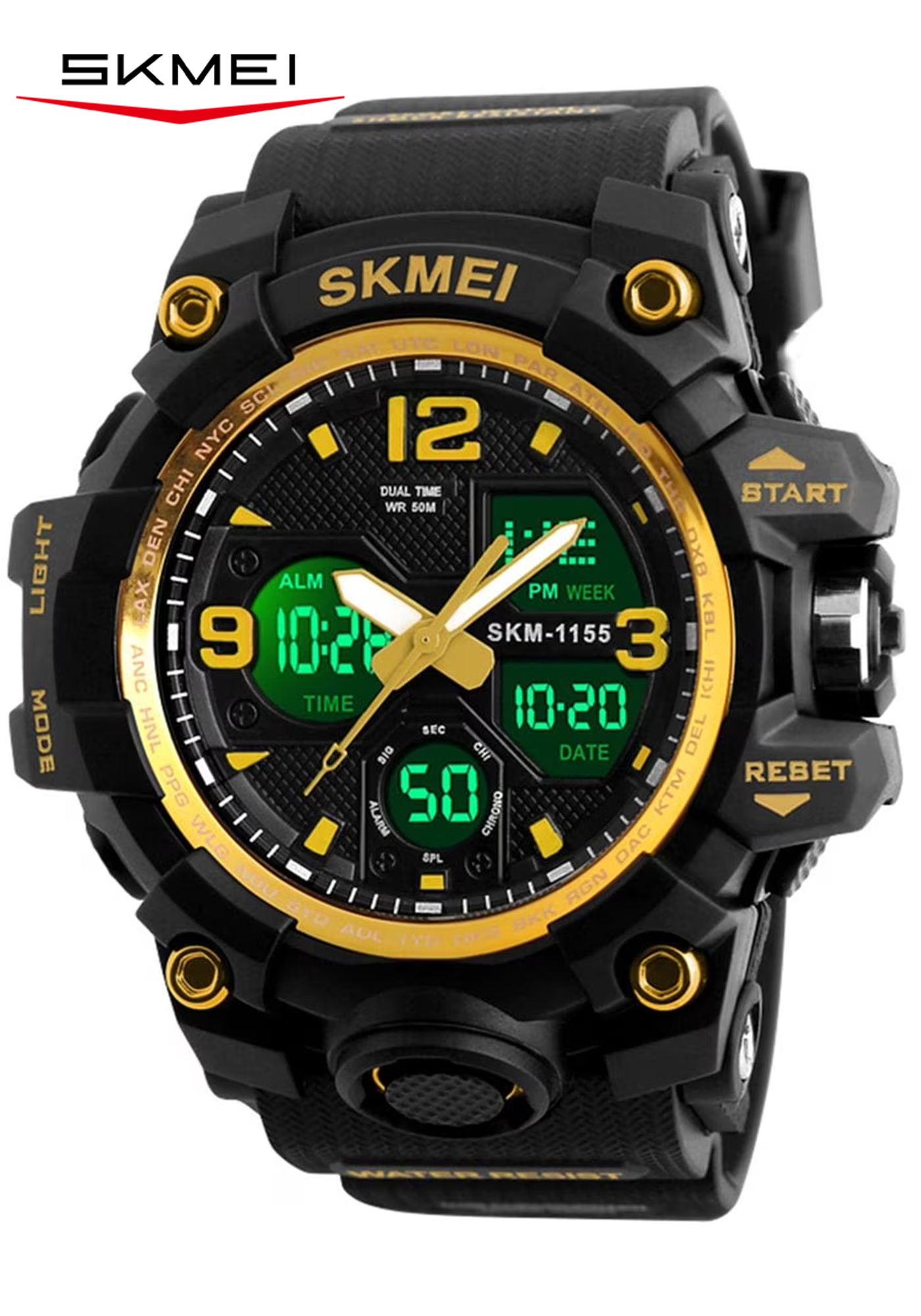 SKMEI Men's Digital Sports Watch, Large Face Military Waterproof Watches for Men with Stopwatch Alarm LED Back Light Sports Watch,Gold