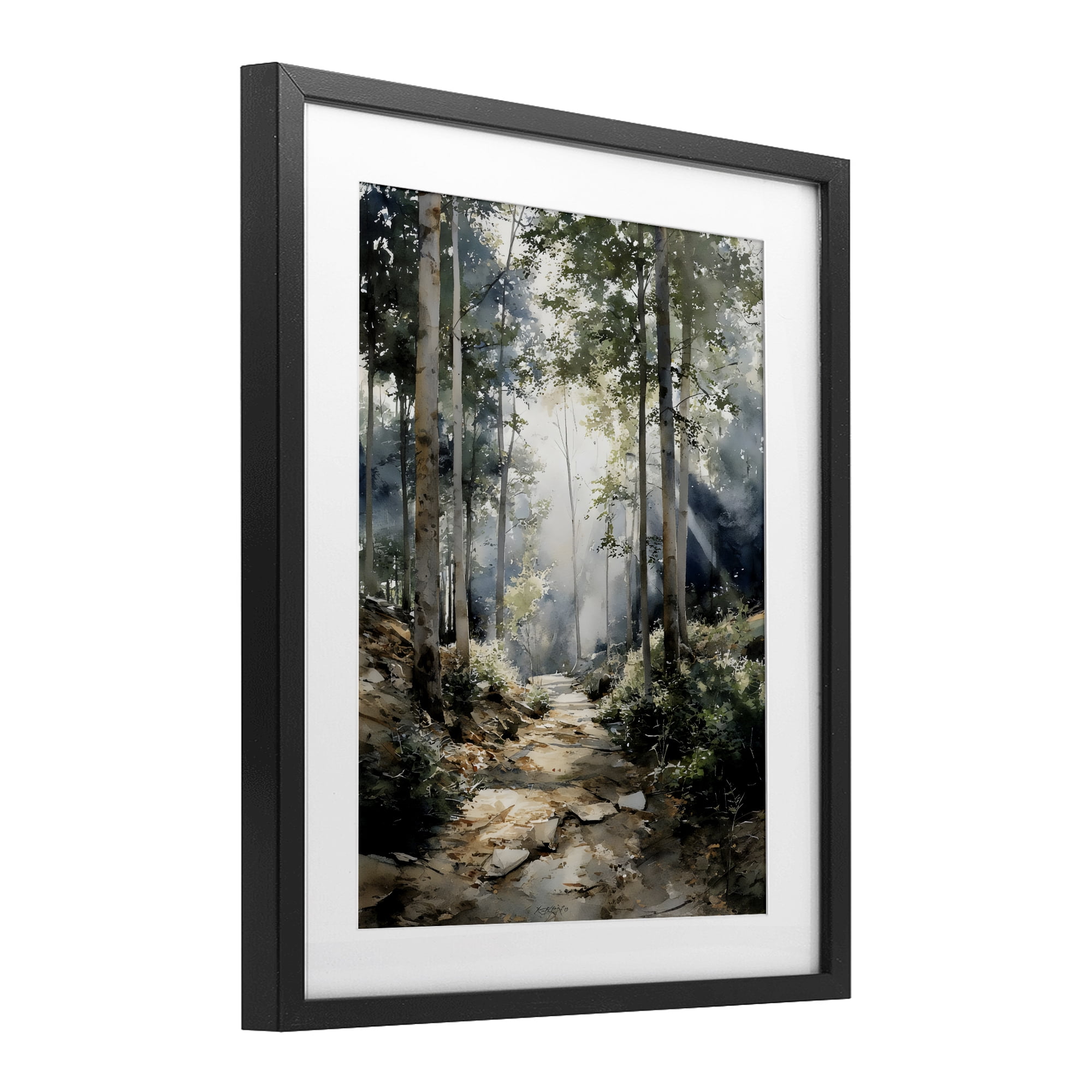 Stupell Industries Through The Woods Pathway Black Framed Print Under Glass, design by Franklyn Gregory