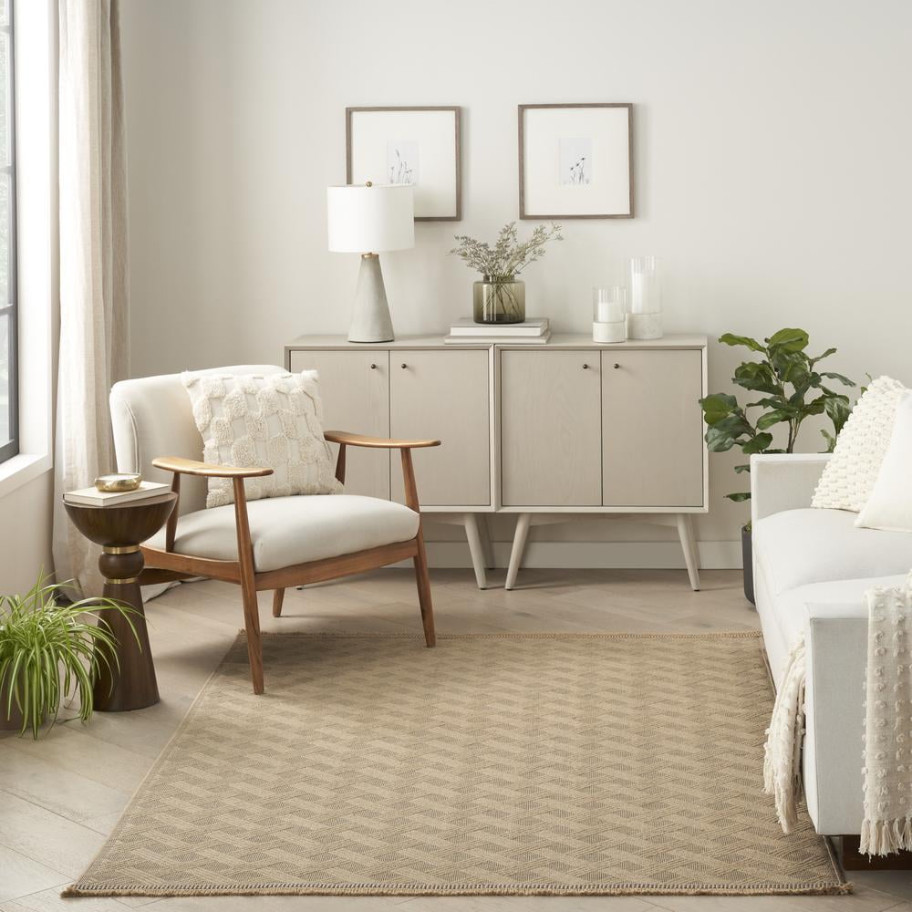 Nourison Washable Jute Geometric Natural 3'11" x 5'11" Area Rug (4x6)