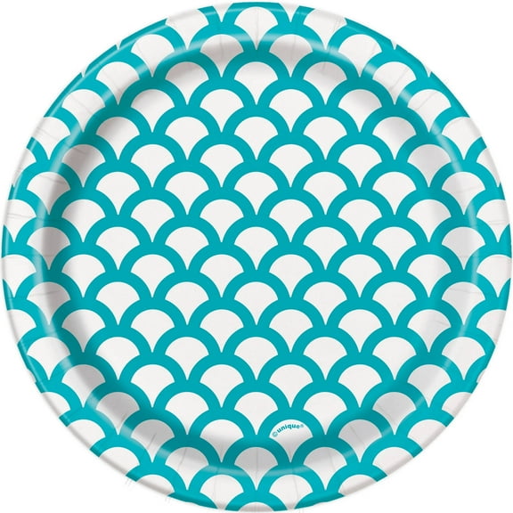 7" Scalloped Paper Dessert Plates, Teal, 8ct