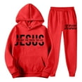 thumbnail image 4 of Jogging Suits for Men 2 Piece Set letter print Relaxed Fit Hoodie Sweatshirt and Joggers Sweatpants Sets Casual Pullover Suit with Pocket Red S, 4 of 4
