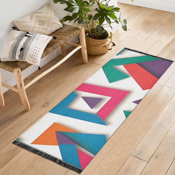 Yayeee Hallway Runner Rug 2'x6' Non Slip Machine Washable with Rubber Backing, Purple Triangles