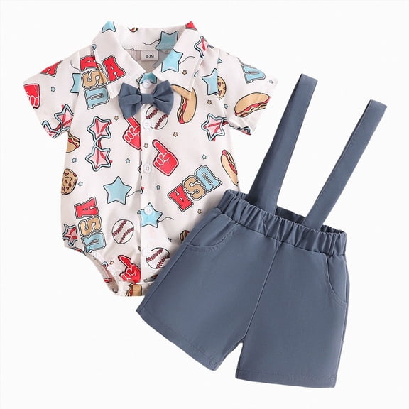 Baby Onesies Boy Baby Boy Clothes Suits Infant Gentleman Wedding Outfits, Short Sleeve Shirt   Bowtie   Suspender Shorts Set