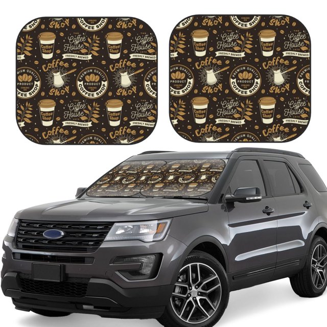 Balery coffee shop house Parasol para parabrisas de coche de 2 piezas | Parasol plegable para parabrisas delantero de coche para la mayoría de sedanes-Medium
