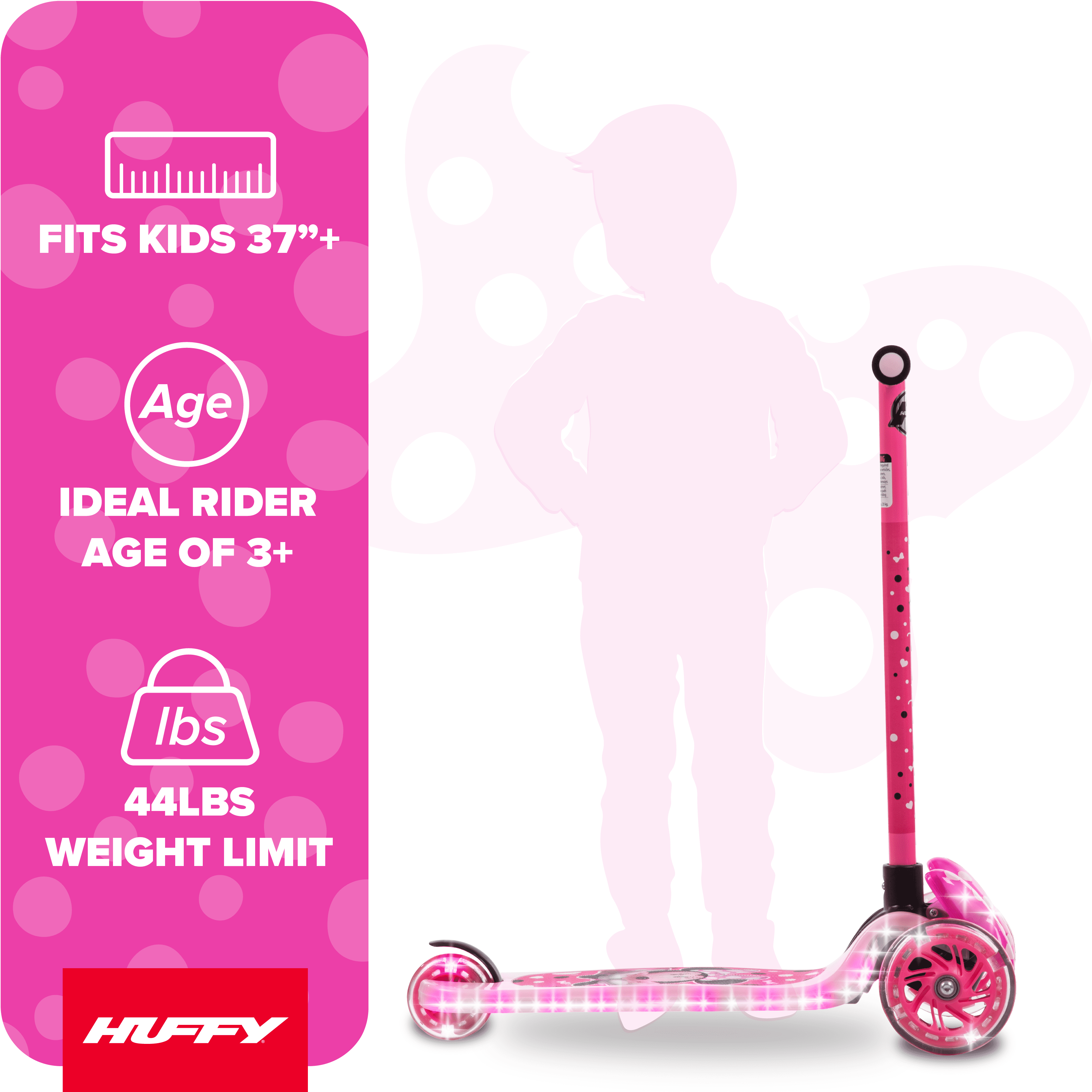 Huffy Disney Minnie Mouse Light-Up Toddler Scooter, Ages 3+, Pink, Girls