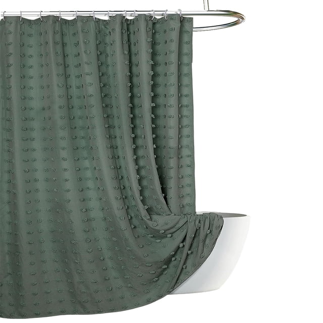 Cortina de ducha de tela, 72 x 72 pulgadas, con pliegues y borlas texturizadas, estilo rústico vintage, para baño