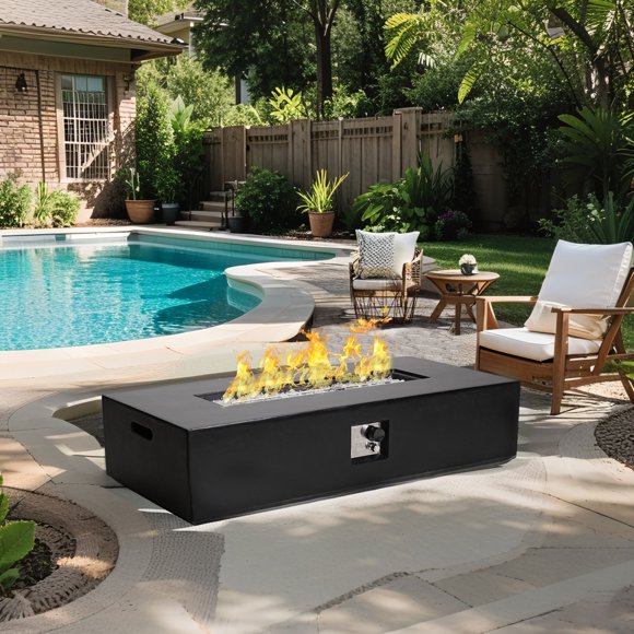 Naga Bahna Propane Fire Pit Table, 56-Inch Outdoor Gas Fire Table 50,000BTU– Modern Black Terrazzo Rectangle Firepit for Patio, Garden, and Backyard