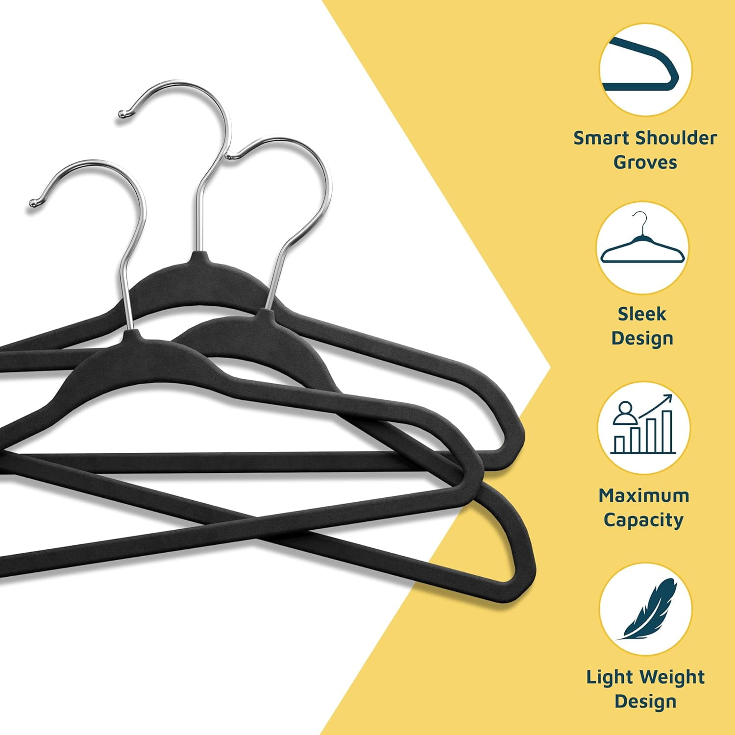 Lifemaster Velvet Kids Hangers, 20-Pack Non-Slip Baby & Toddler Clothes Hangers, Slim Space-Saving with Swivel Hook, Black