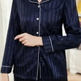 thumbnail image 2 of U2SKIIN Women Satin Pajamas Set, Long Sleeve Silk Pajamas for Women Striped Button Down 2-Piece Pj Set （Navy Stripe, Large）, 2 of 6