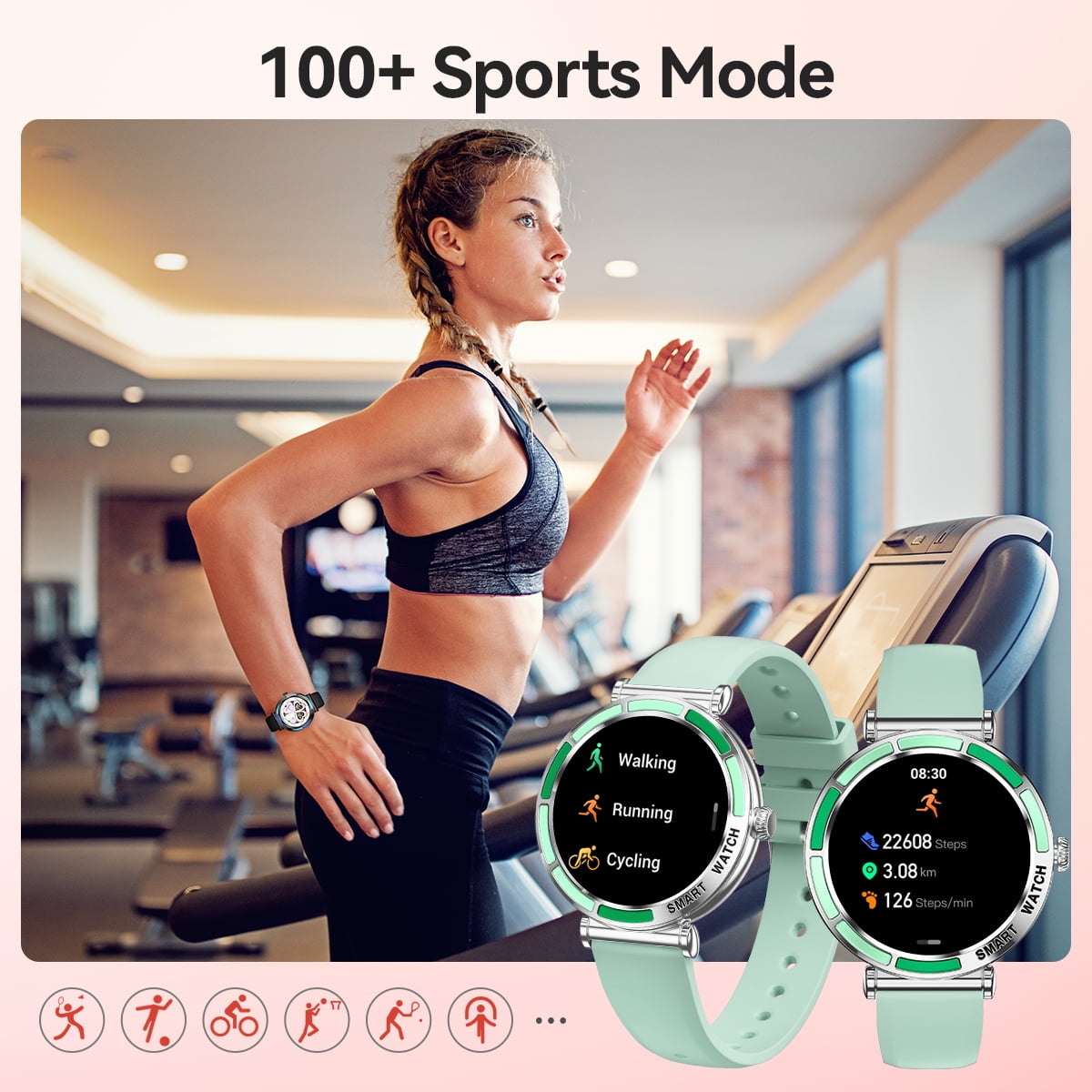 Smart Watch Bluetooth Call(Answer/Make Calls) 100+ Sports Modes Fitness Watch Message Reminder IP67 Waterproof Smartwatch Women