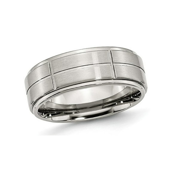 Mens Chisel 8mm Satin Stainless Steel Comfort Fit Grooved Brushed Wedding Band Ring for Men