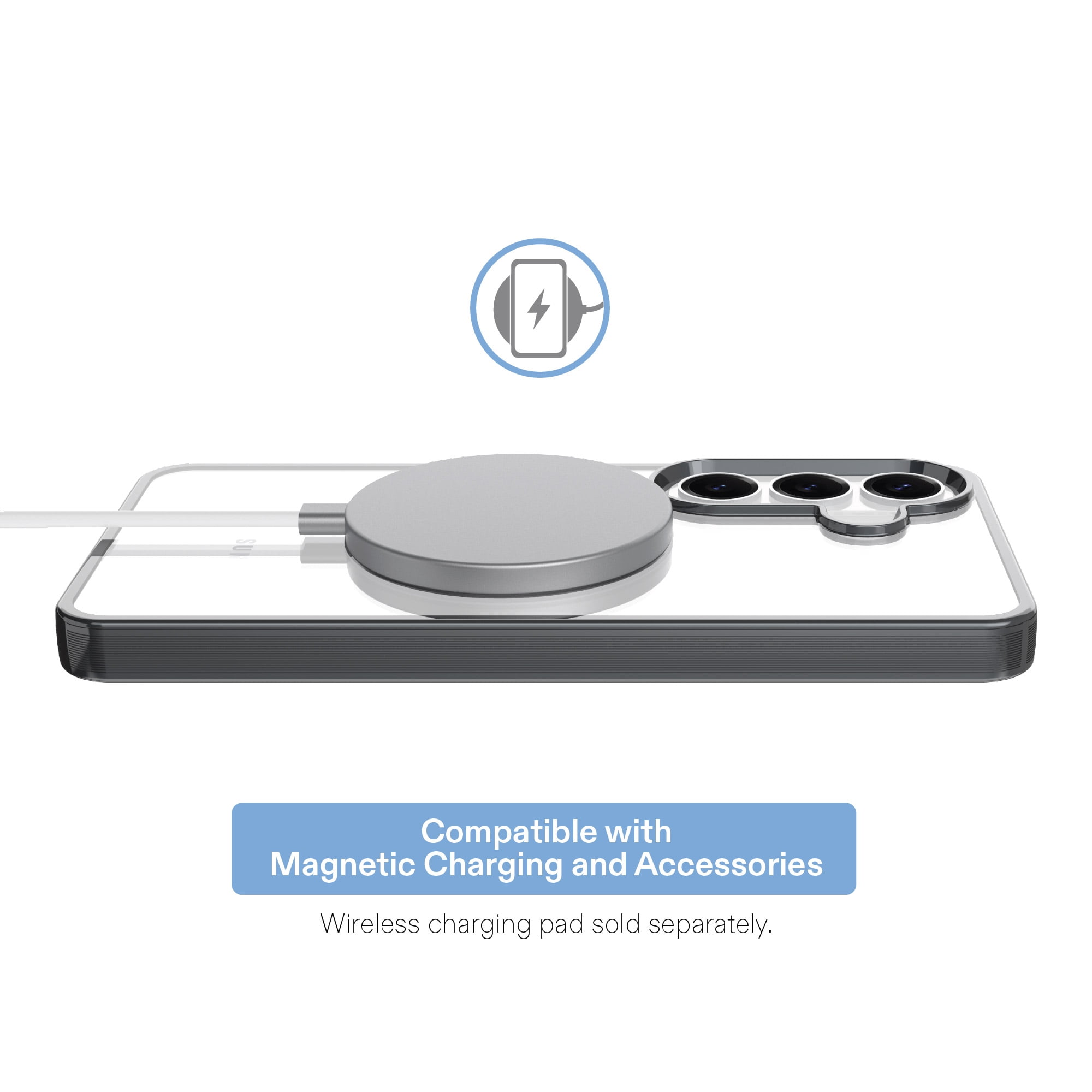 onn Magnetic Compatible Phone Case for Samsung Galaxy S26 - Metallic Gray/Clear