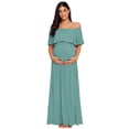 thumbnail image 3 of Ecavus Womens Off Shoulder Maternity Dress Ruffle Trim Maxi Photography Dress for Baby Shower, 3 of 5