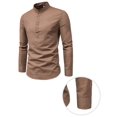 thumbnail image 3 of Men'S Long Sleeve Linen Henley Shirt Quick-Drying Stylish Casual Shirt Brown XXXL, 3 of 4