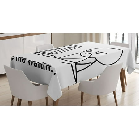 

Humor Decor Tablecloth Stickman Meme Face Icon Looking at Computer Joyful Fun Caricature Comic Design Rectangular Table Cover for Dining Room Kitchen 60 X 90 Inches Black White by Ambesonne