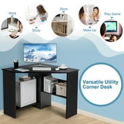 Costway Corner Computer Desk Triangle Writing Workstation w/ Storage Shelf Black