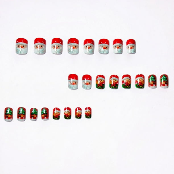 Puntas de uñas navideñas terminadas, uñas postizas navideñas, parches para uñas, parche para uñas