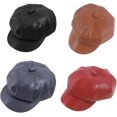 thumbnail image 3 of CoCopeaunts Newsboy Cap Solid Color Leather Octagonal Hat Fashion Warm Newsboy Hat for Men and Women Cute Caps Leather Beret Hat, 3 of 7