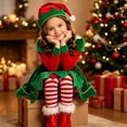 thumbnail image 4 of CUZIBR Kids Girls Christmas Elf Costume 3 PC Outfits Dresses And Socks Hat Set Long Sleeve Crew Neck Lovely Photo Shoot Wear,Red,5-6 Years, 4 of 6