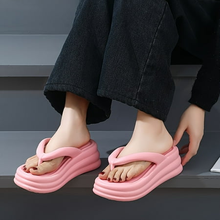 

Women s Solid Color Platform Sandals Casual Clip Toe Summer Shoes Comfortable Slip On Beach Sandals