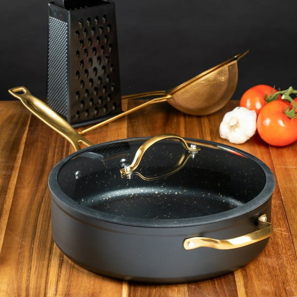 Thyme & Table 5QT Saute Nonstick Ceramic, Black and Gold Speckled