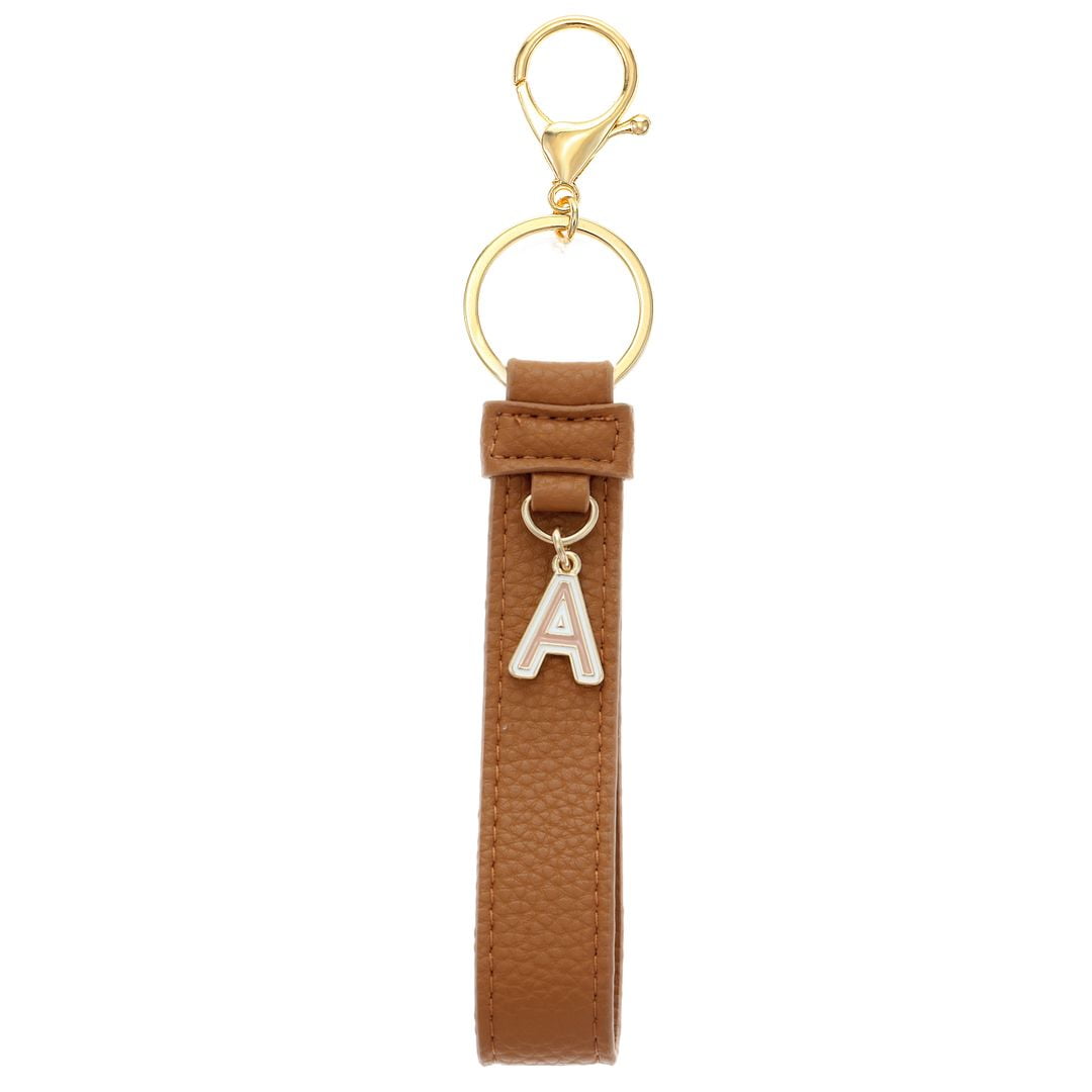 Time and Tru Faux Leather Initial "A" Monogram Keyring Clip, Brown