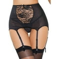 thumbnail image 3 of QWERTYU Women's Floral Lace Sexy Black 4 Metal Clips Garter Belt Set with Thong Black 3XL, 3 of 4