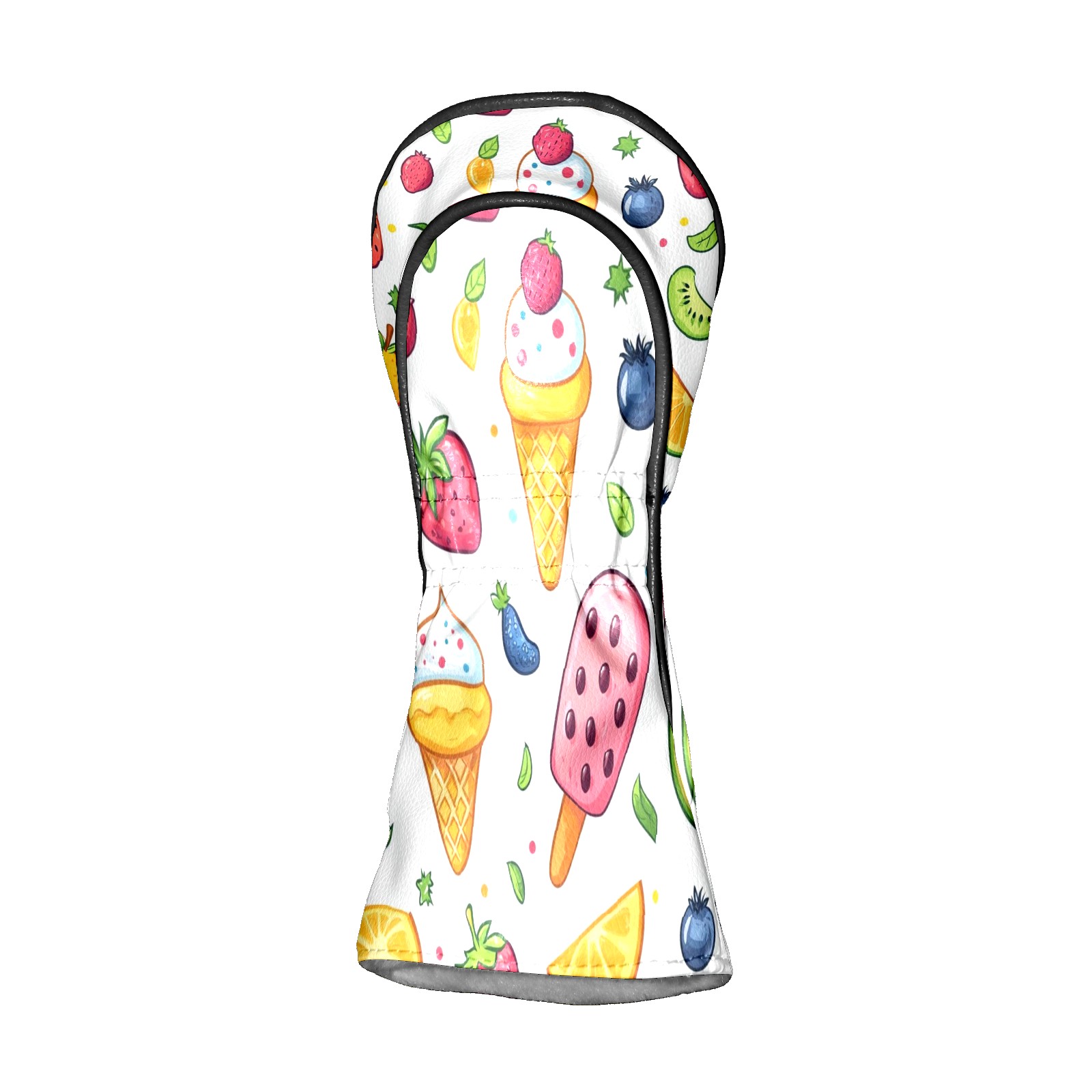 Golf Club Covers PU Leather Waterproof Head Covers for Fairway Woods Hybrids Fruit Ice Cream Pattern Unisex Fits Most Brands