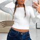 thumbnail image 1 of Top De Manga Larga Señoras Bodycon Top Ombligo expuesto Cuello redondo Slim Fit Estilo sexy Traje de calle Kuymtek M Blanco para Mujer, 1 of 6