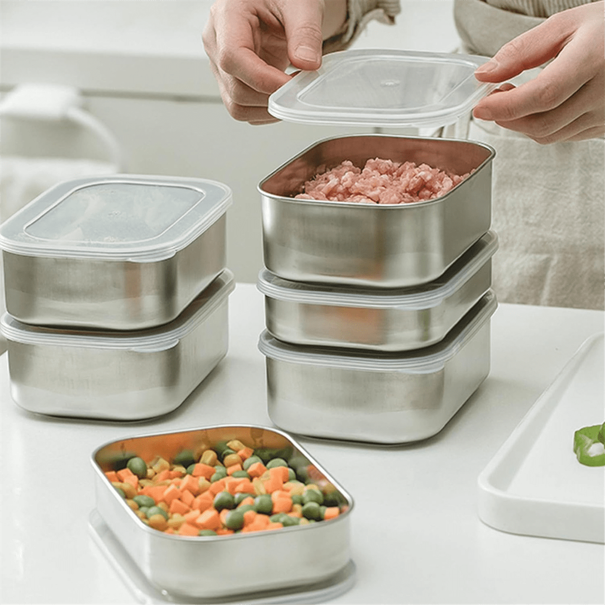 Stainless Steel Containers for Food Storage,Food Storage Bento Box Container,Leak Proof Silicone Lid Dishwasher Safe
