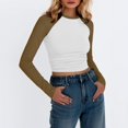 thumbnail image 5 of Raglan Sleeve Tops for Women Slim Fit Stretchy Color Block Raglan Shirts Workout Gym Athletic Baseball Tee Soft Stretch Fall Winter Underwear, 5 of 7