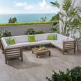 thumbnail image 5 of GDF Studio Emma Outdoor 9 Seater Acacia Wood Sectional Sofa Set, Teak and Beige, 5 of 12
