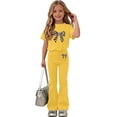 thumbnail image 3 of Stamzod Girls' Clothing Sets 2 Piece Short Sleeve Tops and Flare Pants Set Summer Spring Outfits for Girls Yellow B 5-6Years, 3 of 8