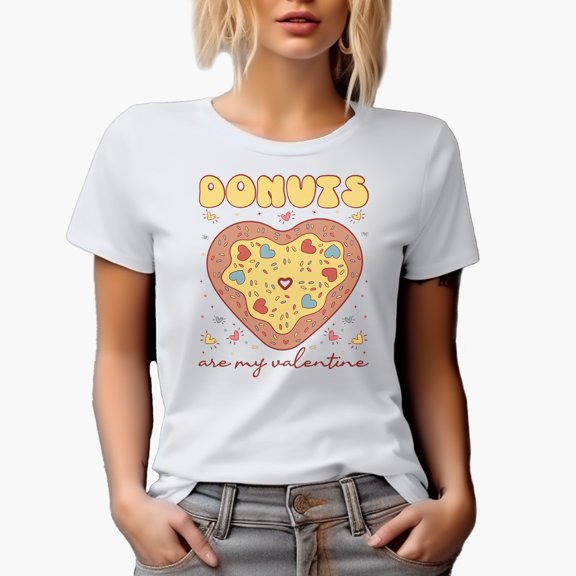 Funny Retro Donuts Are My Valentine with a Heart Donut, Valentine's Day Gift, White T-Shirt, Small