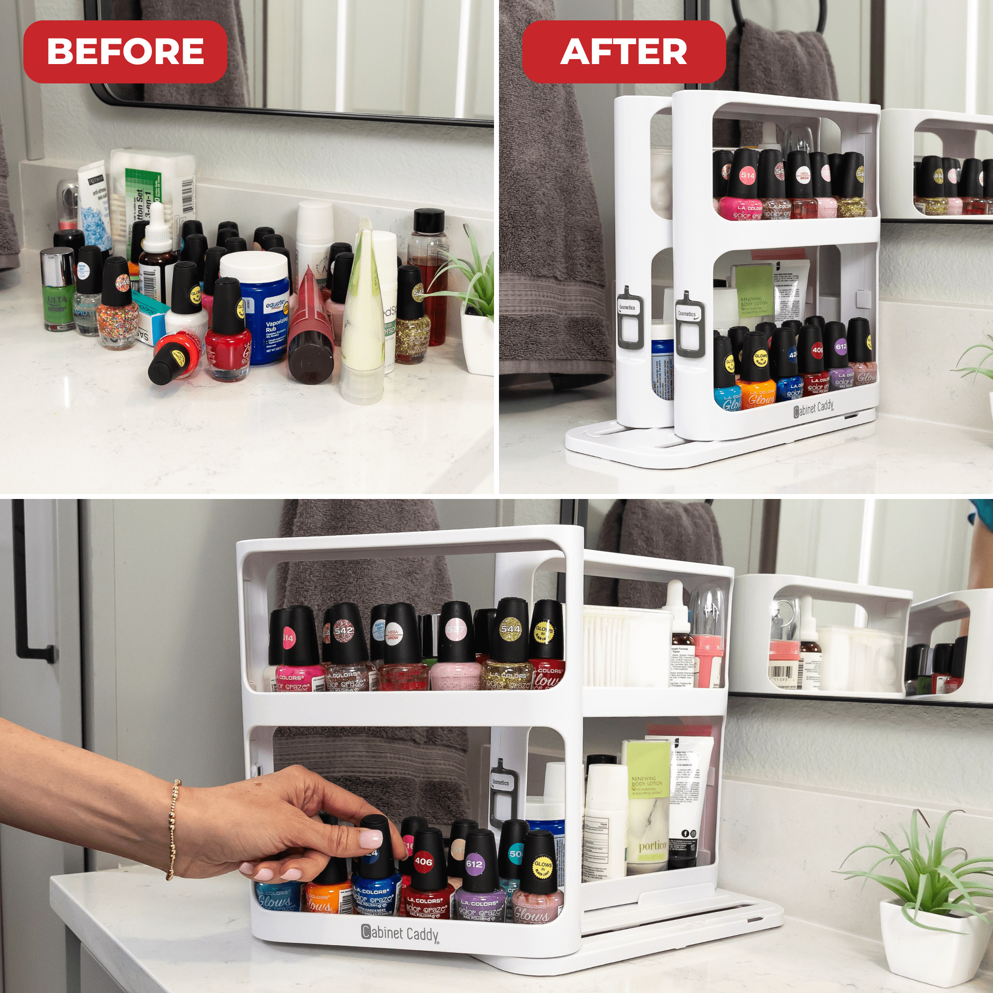 Cabinet Caddy Spice Rack Organizer, Slide & Rotate Kitchen Organizer, 2-Tier Shelves