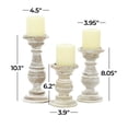 thumbnail image 4 of DecMode Traditional and Timeless Mango Wood Pillar Candle Holder Set of 3, 6", 8", 10"H, Cream Finish, 4 of 13